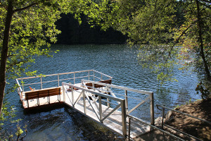 Fishing Pier at Durrance Lake on the Saanich Peninsula near Victoria, BC.